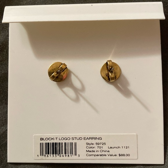 Tory Burch Block T Logo Stud Earrings - Picture 2 of 4